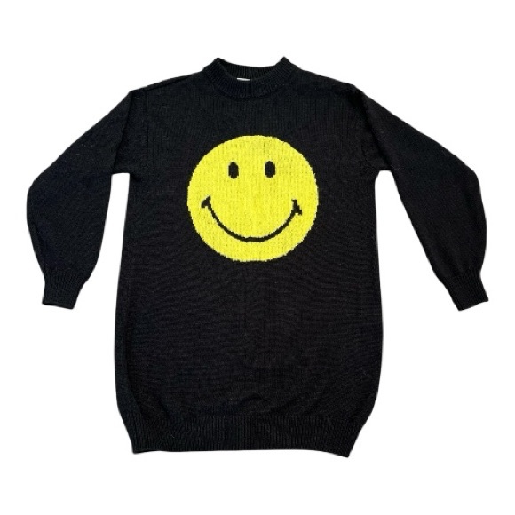 H&M x smiley pull over black sweater with yellow smiley face womens size small - Picture 1 of 8